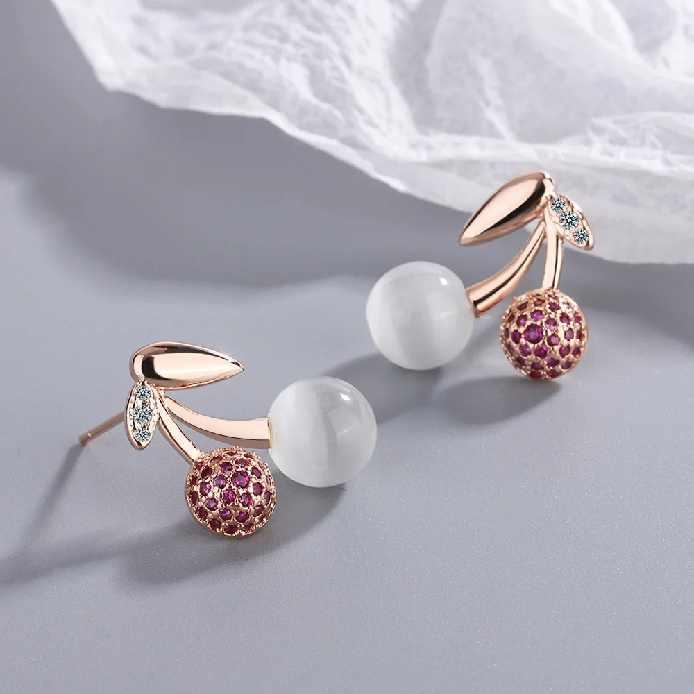 

925 Sterling Silver Cherry Crystals Stud Earring For Women Designer Luxury Quality Jewelry Accessories Free Shipping GaaBou