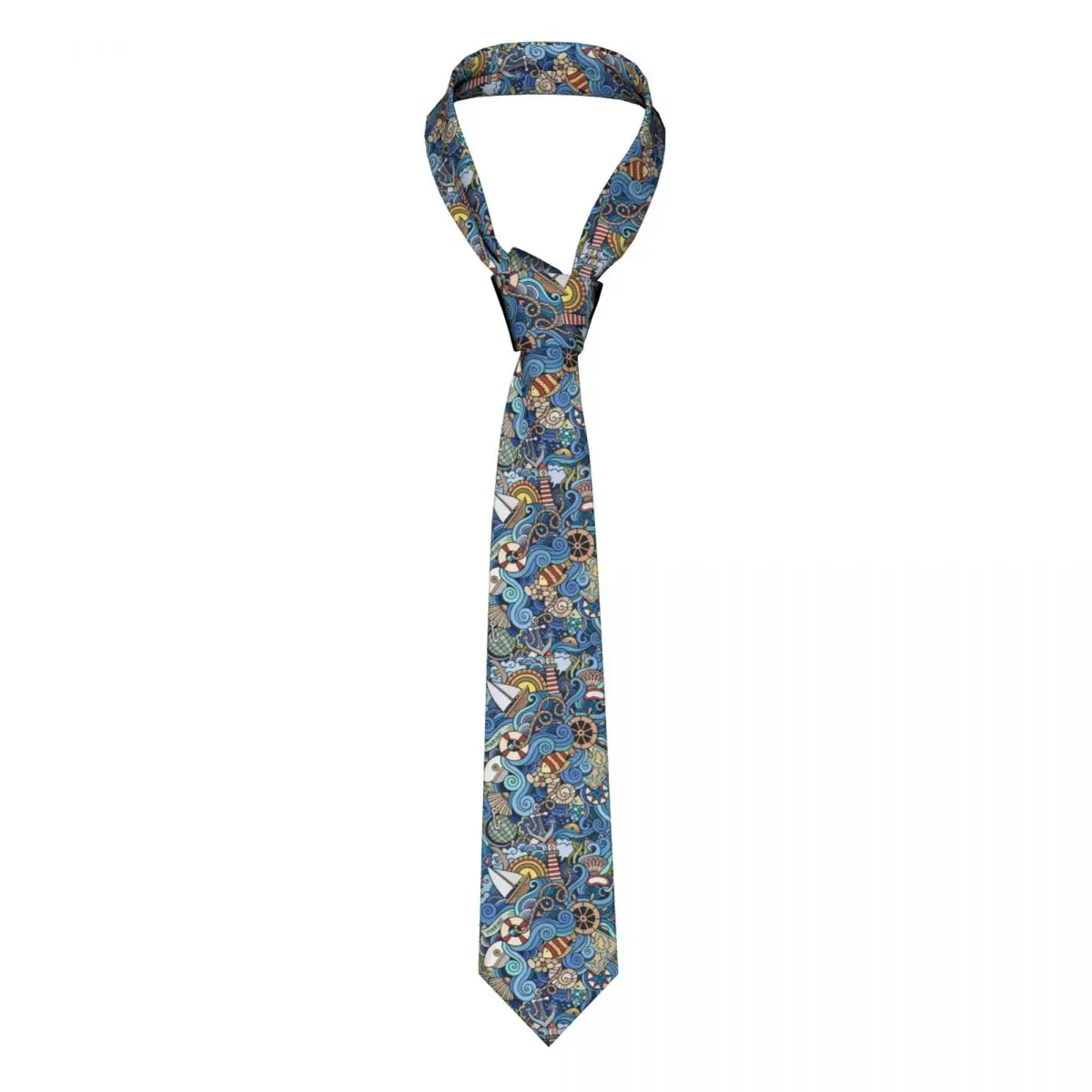 

Cartoon Marine Style Wave Wheel Pattern Tie For Men Women Necktie Tie Clothing Accessories