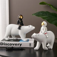 creative astronaut polar bear sculpture modern home living room decor ornaments resin sculpture teen room decor new year gifts
