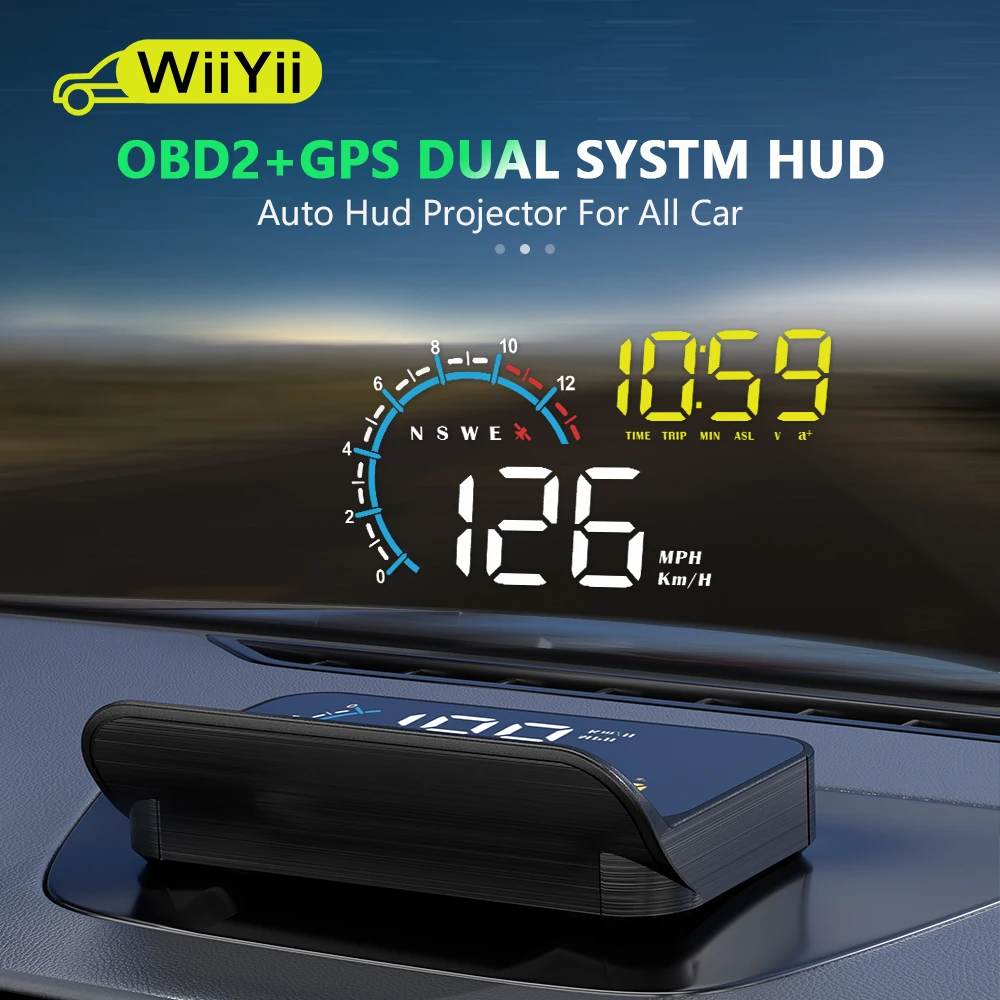 wiiyii m12 car obd2 gps hud on board computer auto projector head up display gadgets inteligentes electronics with all car free global shipping