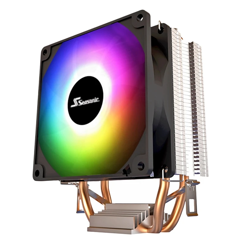 

HOT-SEASONIC C200S Cooling Fan 3Pin Dual Copper Tube RGB Lights 2100 RPM 9CM Quiet CPU Cooling Fan PC Radiator With Thermal Grea