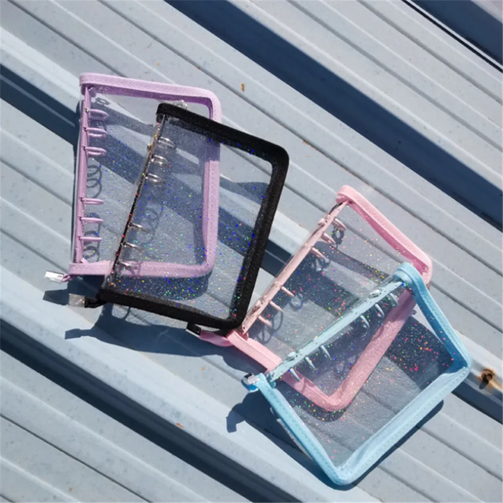 

Обложка для блокнота А5/А6 с широкими листами, ПВХ блокнот на молнии с блестками, корейские Канцтовары, дневник, блокнот с зажимом для 6 отверс...