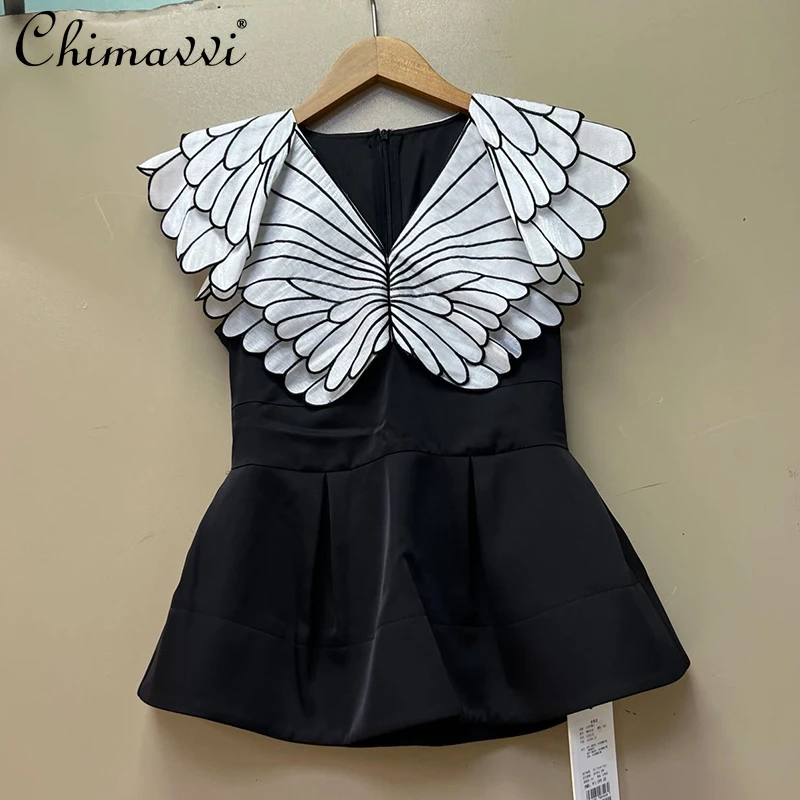 

2022 Summer New Korean Style Fashion Chic Slim Fit Pullover Blouses Top Women Simple Elegant Sweet Sleeveless V-neck Shirt Vest