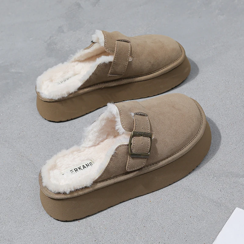 Плюшевые тапочки женские полувнешние туфли Boken новинка зимы 2230 бархатные зимние