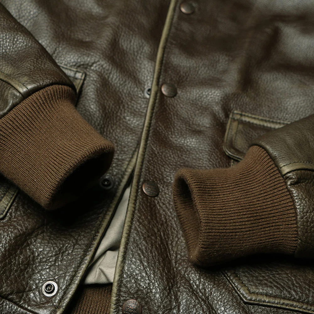 Мужская винтажная куртка в стиле ВВС оливково-зеленого цвета из коровьей кожи