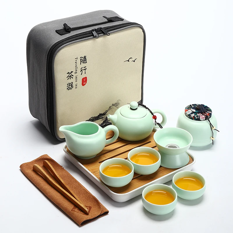 

Высококачественный китайский чайный сервиз, gaiwan, портативный керамический горшок для путешествий на открытом воздухе, семейный чайный сервиз, 1 горшок, 4 чашки, чайная чашка для чайной церемонии
