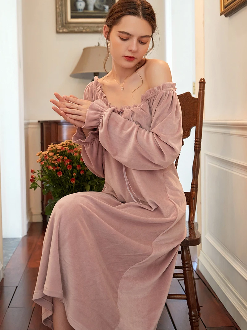 

Осенне-зимняя пижама из норки, бархатные французские ночные рубашки, одежда для сна, Женская пикантная ночная рубашка с длинным рукавом для дам, ночное платье