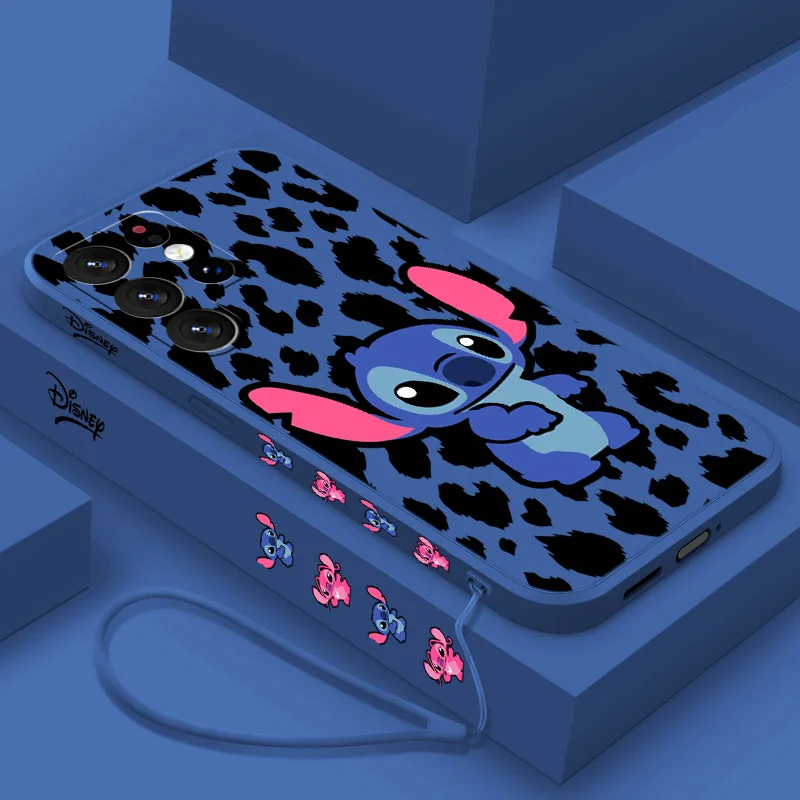 Leopard print Stitch Phone Case For Samsung Note 8 9 10 20 M13 14 21 30 31S 33 51 52 62 A02S A25 Liquid Left Rope Funda Soft