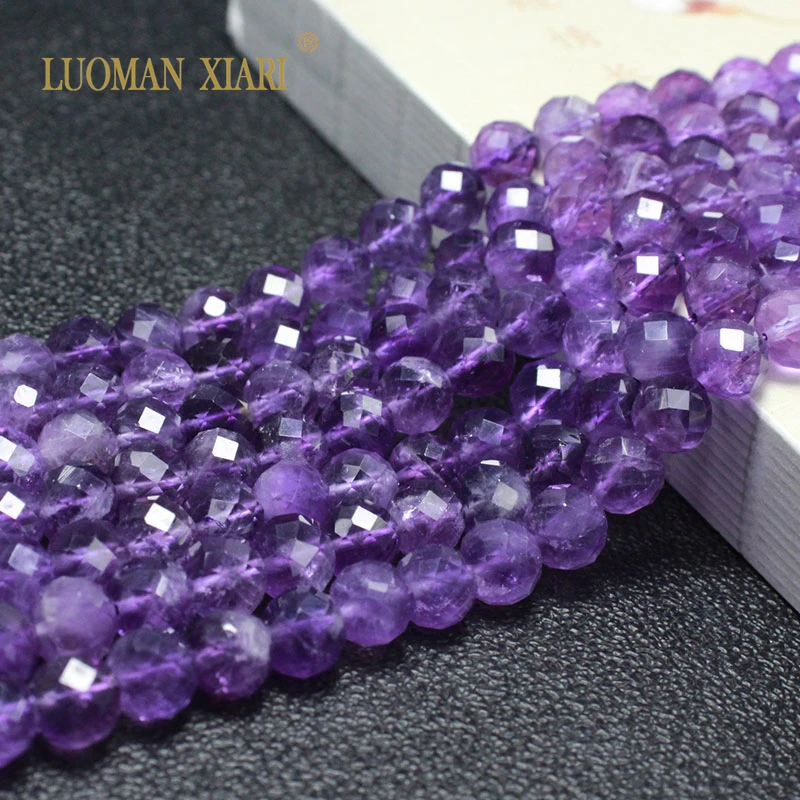 Fine 100% Natural Stone Faceted Amethyst Purple Round Gemstone Spacer Beads For Jewelry Making DIY Bracelet Necklace 6/8/10MM - купить по