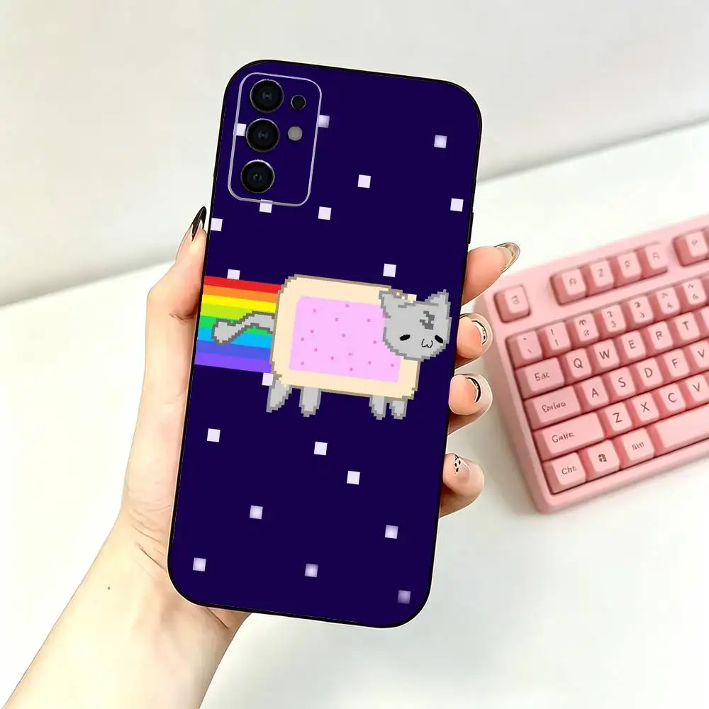 Фото Забавный чехол для телефона с милым котиком Нянс для Samsung S26,25,24,21,22,21,20,10,9,8,7,6,Ultra,Plus,Fe, Lite, черный. №2