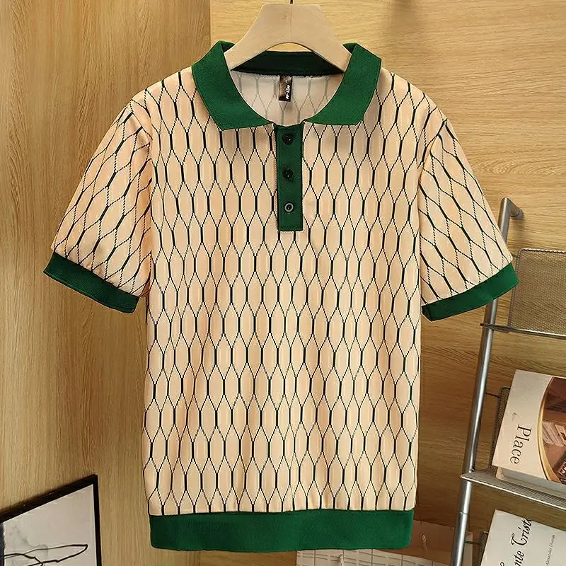 

2023 Summer New High End Fashion Leading T-shirt Ruya Youth Contrast Plaid Men's Polo Shirt Short Sleeve
