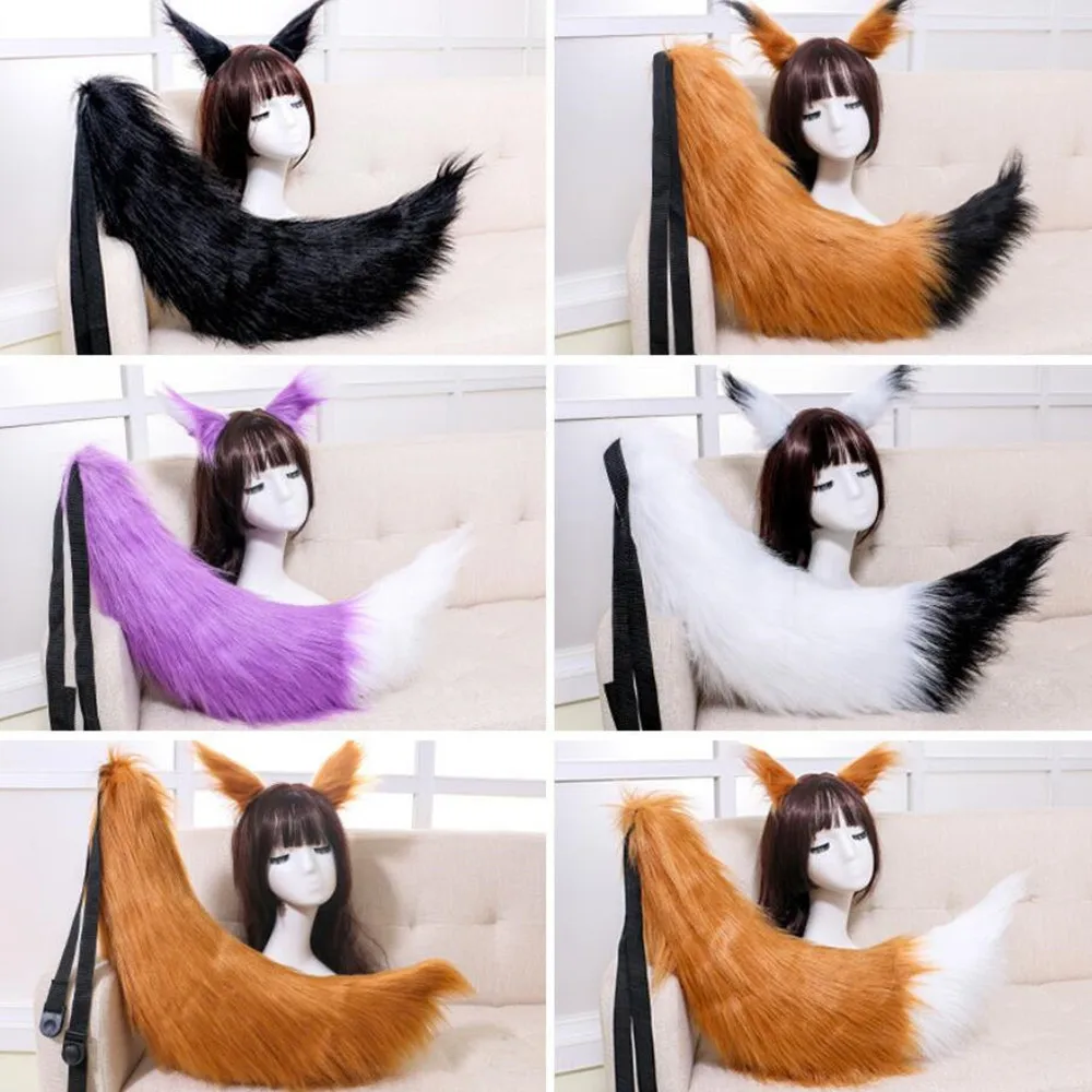 Sexy Woman lovely Lolita cat Fox Headband tail Headdress Plush ears tail Anime cosplay  Props