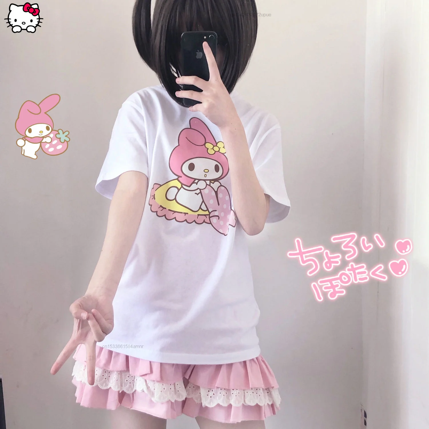 

Sanrio Cute Sweet Loose T-Shirt Short Sleeve Women's Summer New 2022 Clothing Tops Tops Clothing Women