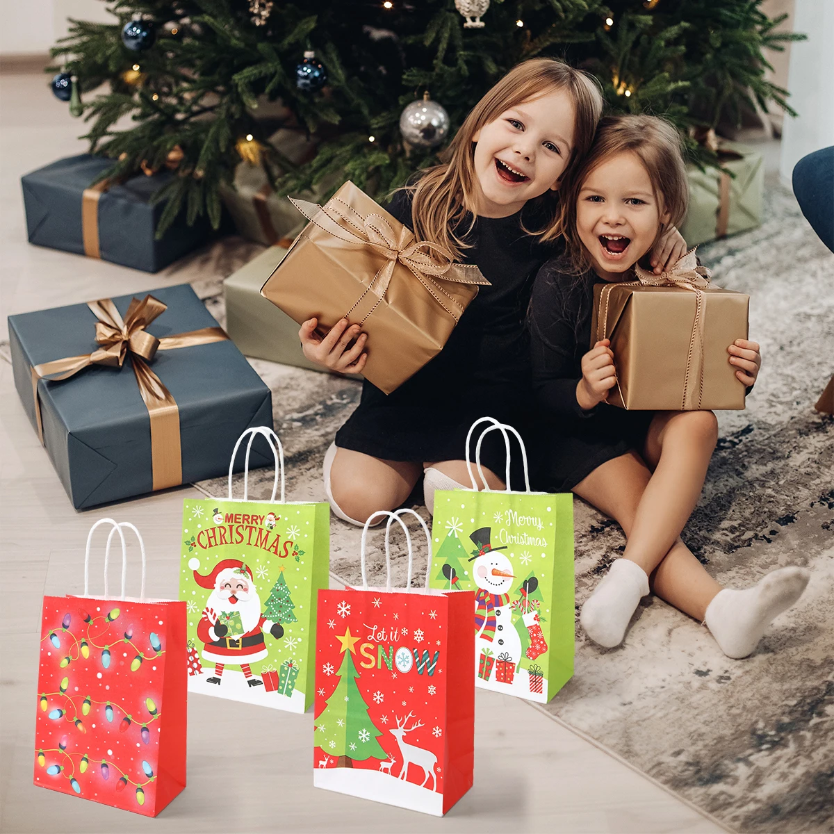 4 шт. рождественские бумажные подарочные пакеты веселые украшения для дома 2024