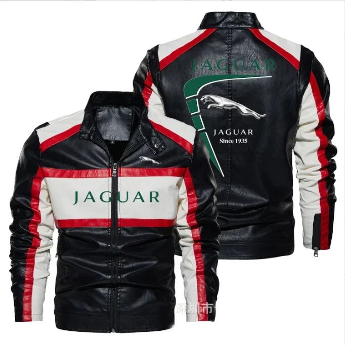 Кожаная куртка Jaguar Logo Мужская зимняя флисовая мотоциклетная из искусственной