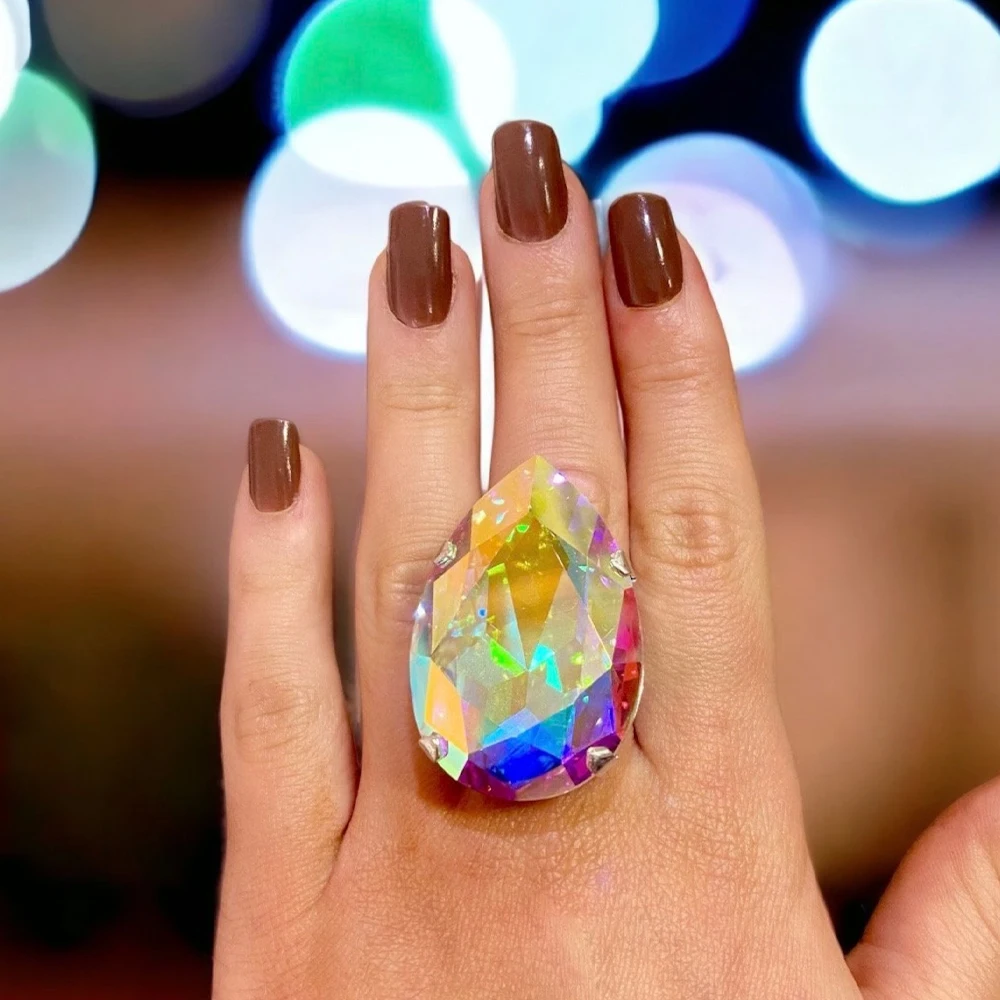 Большое кольцо Stonefans с радужным кристаллом в форме слезы ювелирное изделие для