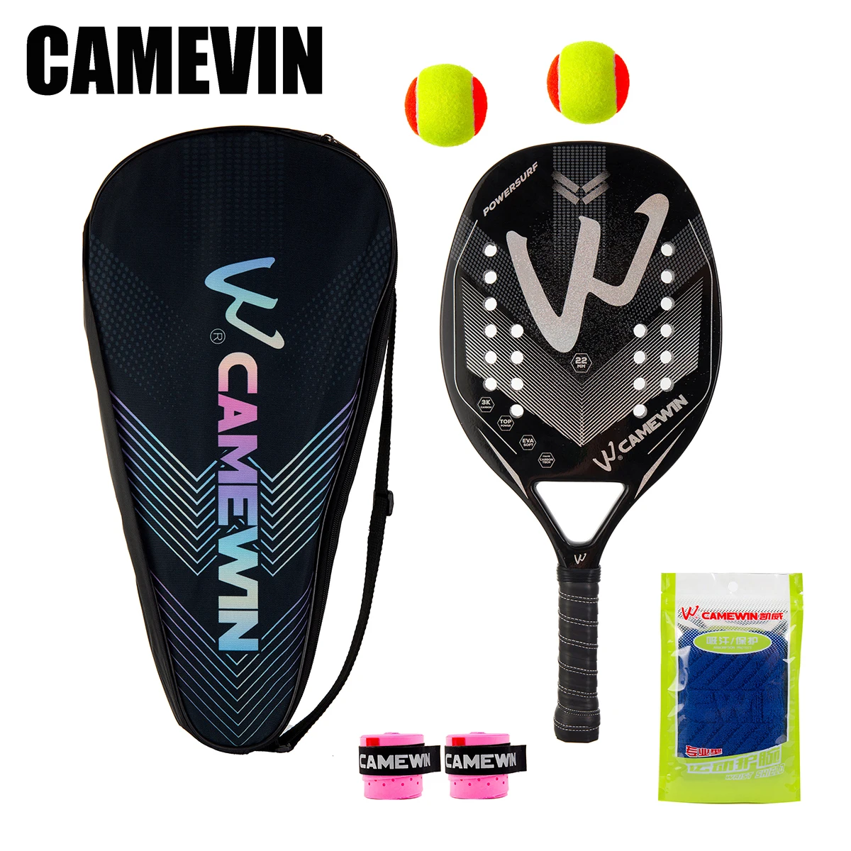 CAMEVIN Beach Tennis Racket Padel 3K Carbon Fiber Rough Surface Beach Tennis Racket with Cover Bag