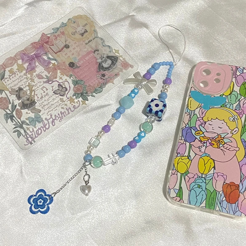 Boho Colorful Flowers Key Chain Ladies Fashion Cute Romantic Vintage Cool Keychain Charm Korea 90s Aesthetic Bag Phone Chain New