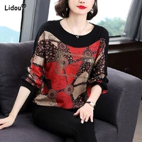 patchwork t shirts casual o neck sprig autumn long sleeve print comfortable leisure trend 2022 new popularity womens clothing