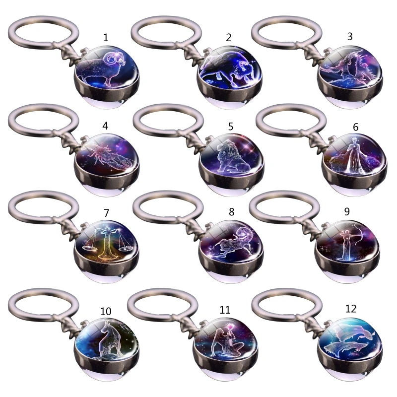 

517F 12 Constellation Luminous Keychain Glass Ball Pendant Constellation Keychain Glow In The Dark Key Chain Birthday Gift