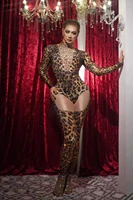 leopard jumpsuits women perform vegas show gogo dancer cosplay costume drag queen outfit stretch spandex sexy singer stage wear