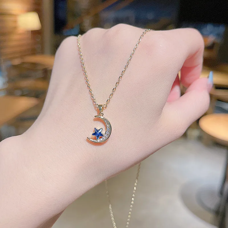 

Fashion Alloy Moon Star Pendant Necklace New Women's Simple Clavicle Chain Shiny Zircon Choker Gifts for Girls Exquisite Jewelry