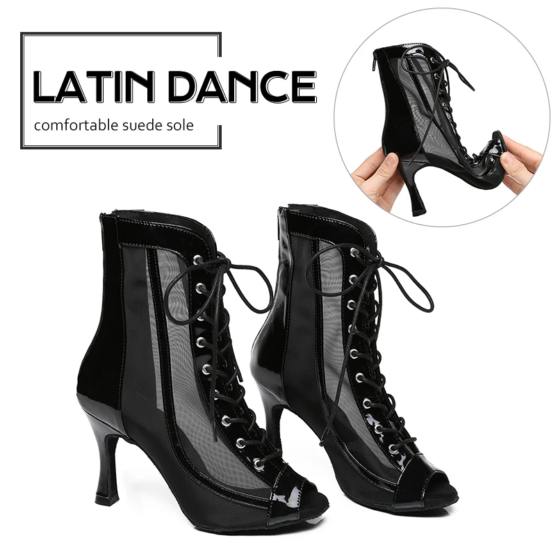 DKZSYIM Woman Jazz Dance Shoes Girls Ballroom Black High Top Dance Shoes Ladies Custom Heels Latin Salsa Tango Dancing Shoes