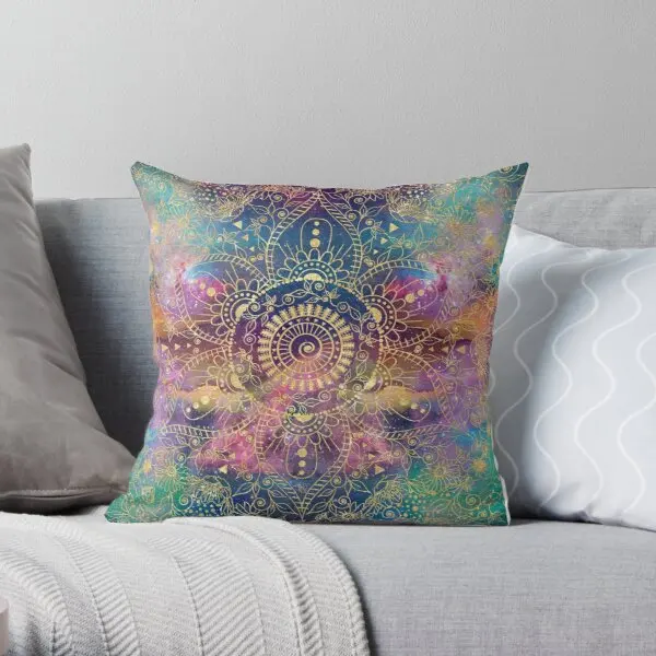 

Gold Watercolor And Nebula Mandala Printing Throw Pillow Cover Fashion Decorative Decor Waist Bed Throw Pillows not include