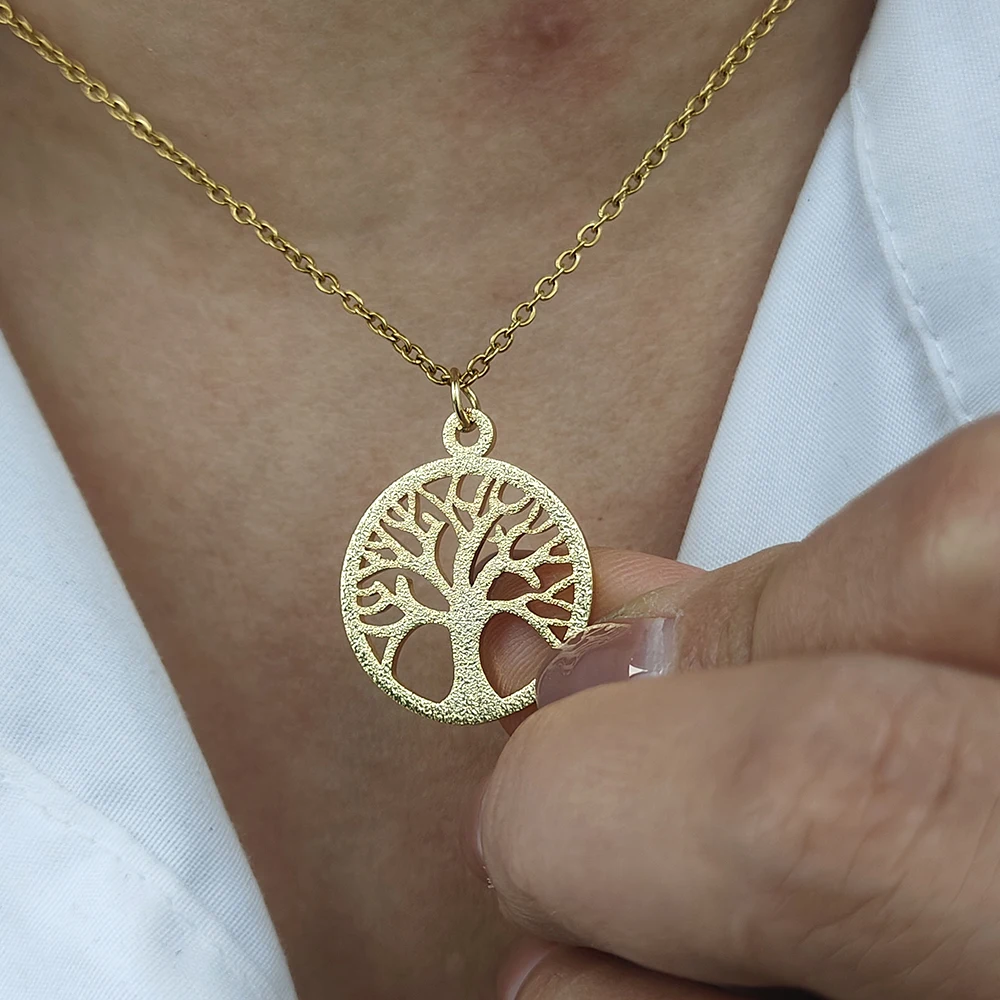 

Frosted Life Tree Necklace for Women Men Gold Stainless Steel Personalise Necklace Jewelry Gift for Boyfriend Wholesale 2023 New