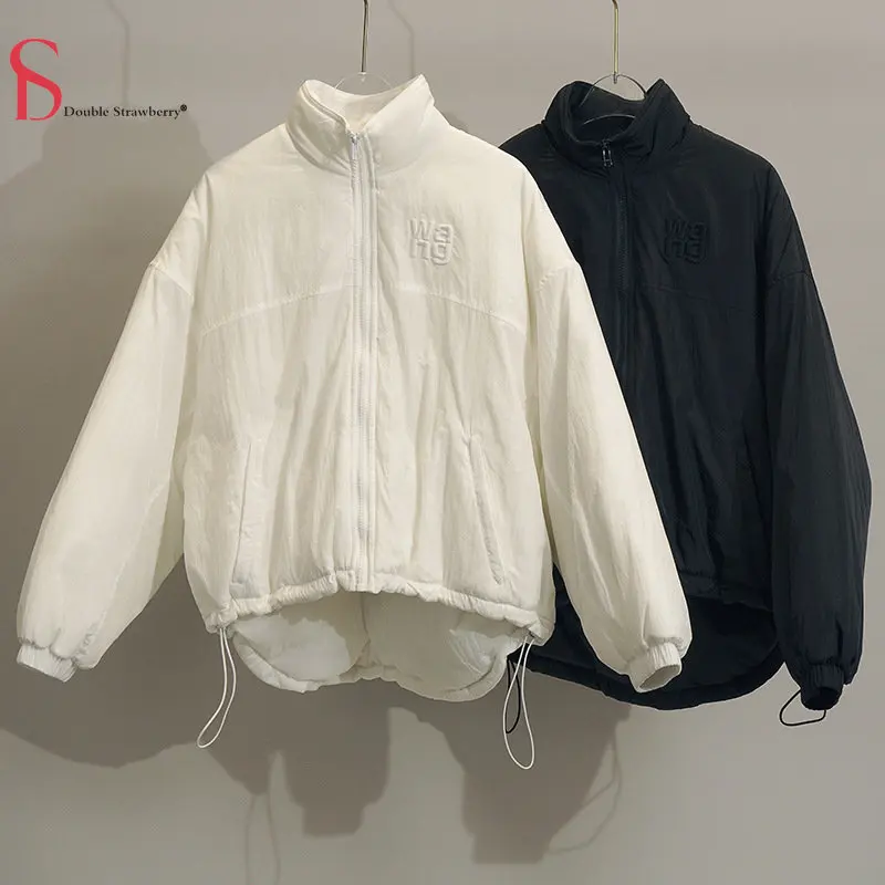 Parka Wang Winter New Letter Embroidery Loose Padded Jacket Women's Drawstring Versatile Warm Short Coat