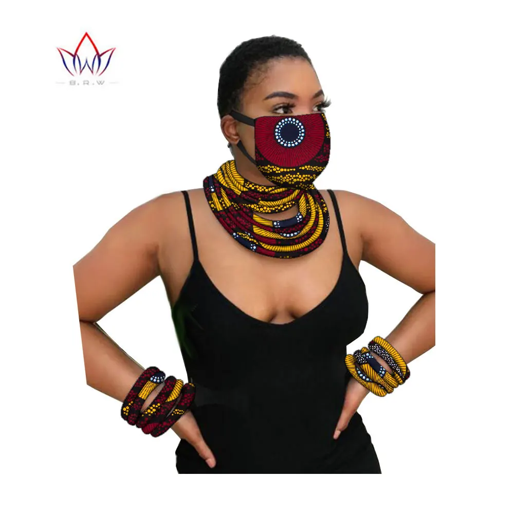 

Head Wrap Masks African Print Ankara Necklace For Women Mask Bangles Suits Jewlery Suits Face Decor Jewelry Party Gift WYB743
