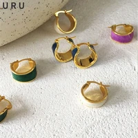 modern jewelry golden color metal hoop earrings popular style sweet korean temperament pink green white earrings for women