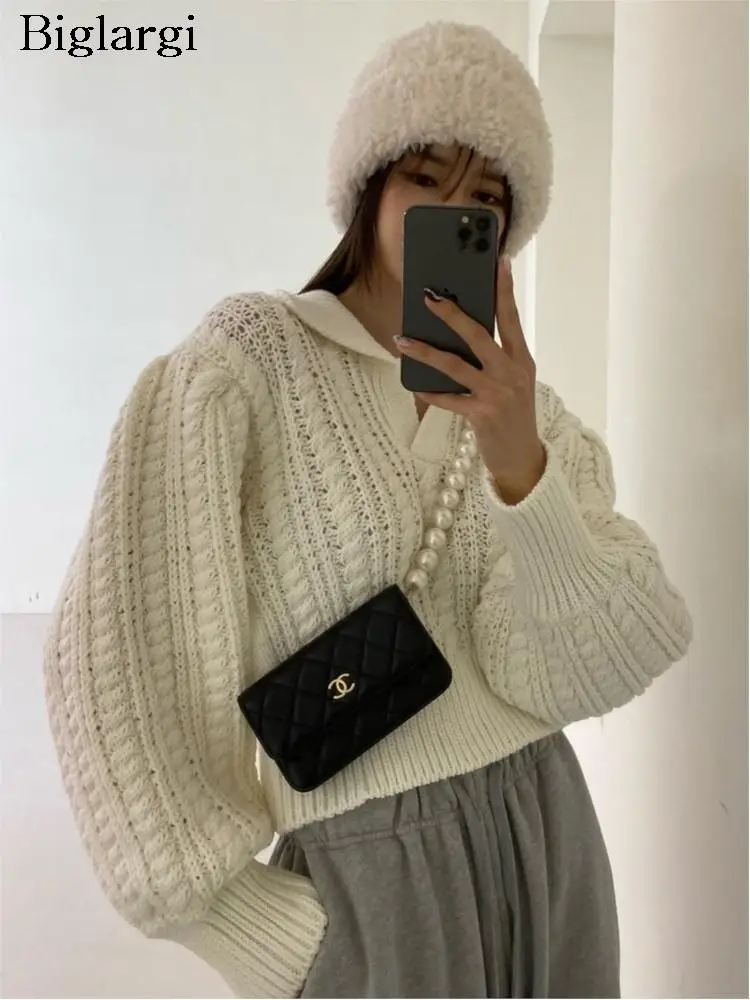 

Knitted Autumn Pullover Sweater Tops Women Korean Style Loose Fashion Ladies Cropped Sweaters Long Sleeve Woman Sweater 2023