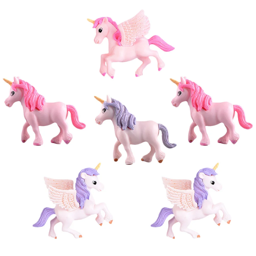 

6 Pcs Cake Decoration Pegasus Unicorn Statue Artificial Plastic Crafts Decorative Flower Pot Mini Figurines Travel Fairy