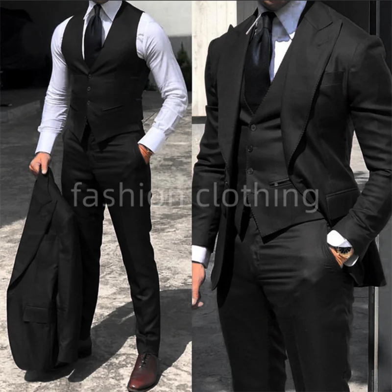 Elegant Dress Men's Suits 3 Piece Slim Fit Lapel Business Formal Fashion Costume Homme For Wedding (Jacket+Vest+Pants)