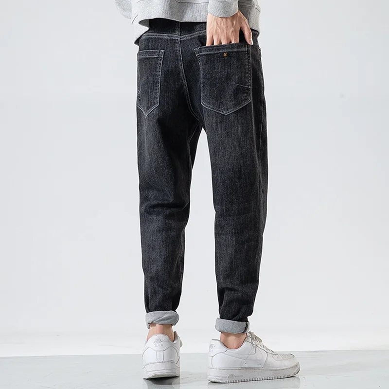 Men Clothing New Straight Loose Cylinder Jeans Vintage Elastic Force Comfortable Black Harun Trousers Women Autumn and Winter