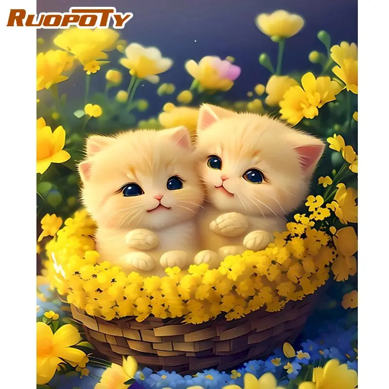 

RUOPOTY Paint By Numbers For Adults Beginner Kits Picture Cats Animals Handwork Acrylic Paint On Canvas Painting For Home Decors