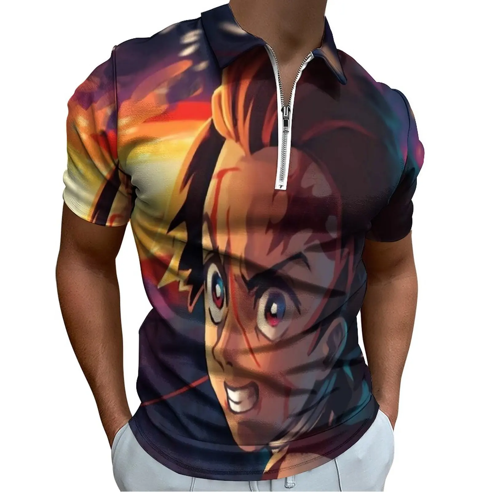 

Demon Slayer Polo Shirts Kimetsu No Yaiba Anime Casual Shirt Summer Novelty Mens Short-Sleeve Zipper Pattern T-Shirts