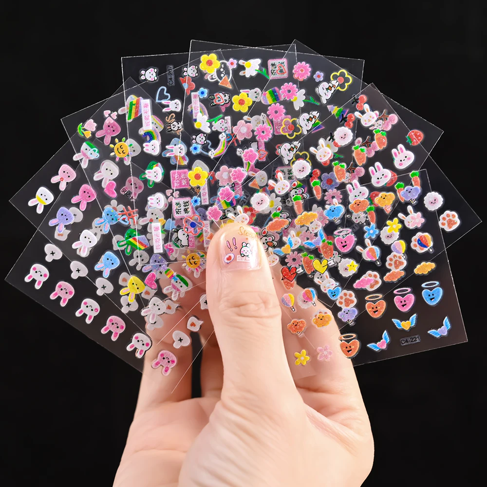 

30Pcs Cute Rabbit Nail Stickers 3D Cartoon Bunny Transfer Sliders Self-Adhesive Kawaii Flower/Carrot/Rabbit Manicure Decals #NLS