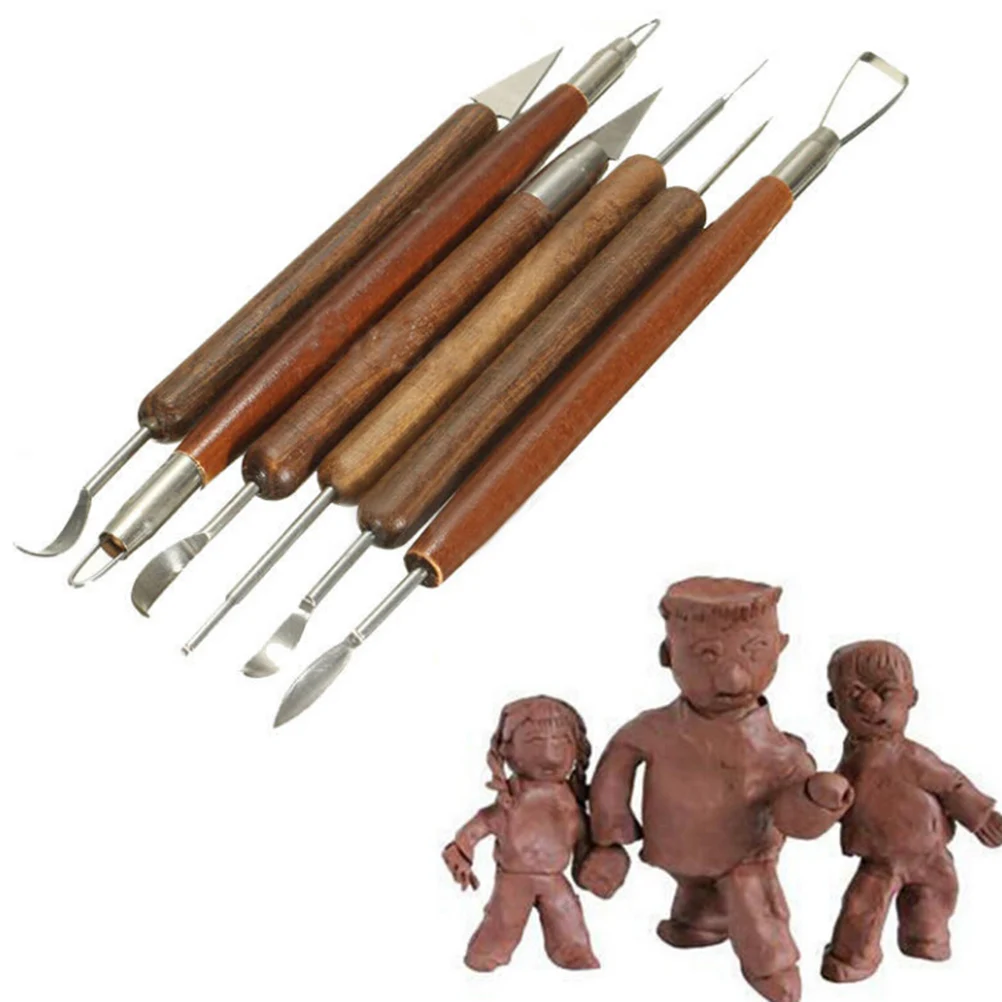 

6x Sculpting Tool Pottery Tools Wood Handle Pottery Set Wax Carving Sculpt Smoothing Polymer Shapers Pottery Clay Ceramic Tool