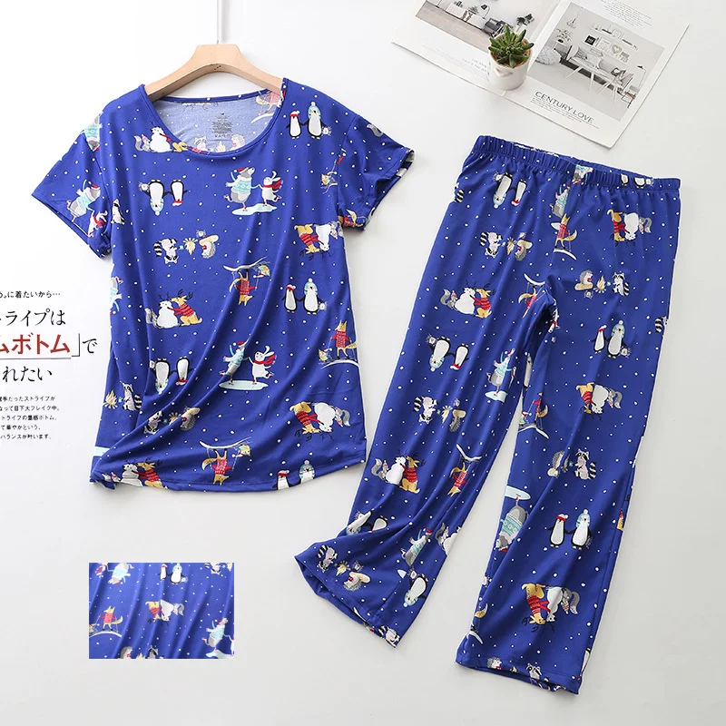 Cotton Pajamas Set T-shirt Pants 2Piece/Set Autumn Casual Elastic Pyjama Big Size Mom Cartoon Homewear Cozy Plus Sleepwear