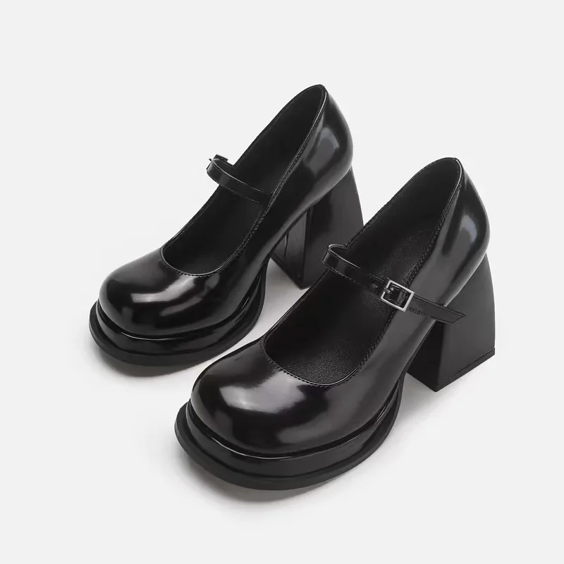 Mary Jane High Heels Women Platform Punk Microfiber Leather Round Toe Summer Pumps Lolita Retro Super High 9cm Ladies Shoes