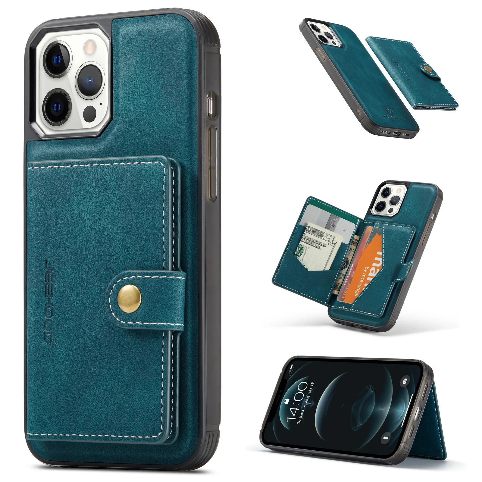 

Luxury Magnetic Safe Leather Case For iPhone 13 12 Mini 12 11 Pro XS Max 8 7 Plus XR X Wallet Card Solt Bag Stand Holder Cover