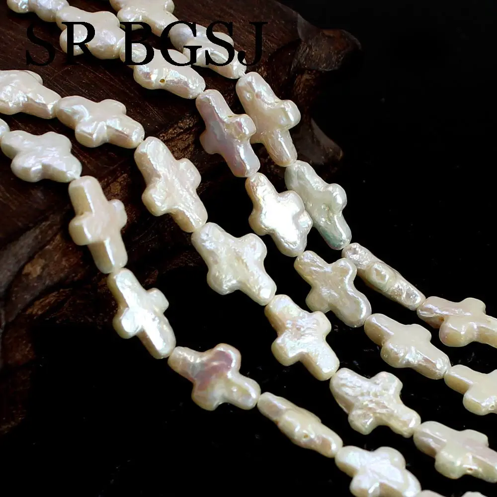 

9x14mm White Cross Cultured Natural Freshwater Pearl Smart Jewelry Making DIY Spacer Beads 14"