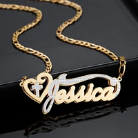 customized necklace double plated cross name necklace in 18k gold two tone name chain pendant for women nameplate jewelry gifts