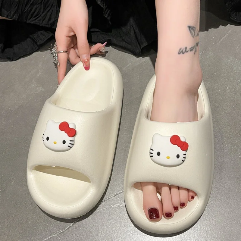 Sanrio Hello Kitty Flat Sole Home Slippers For Women Summer 2023 New Y2k Korean Anti-skid Thick Flat Sole Casual Sandals Shoes