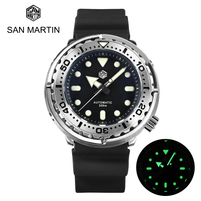 

San Martin Tuna Diver Watch 47mm NH36 Men Watches Automatic Mechanical Sapphire Glass 30 Bar Fluorine Rubber Strap C3 Luminous