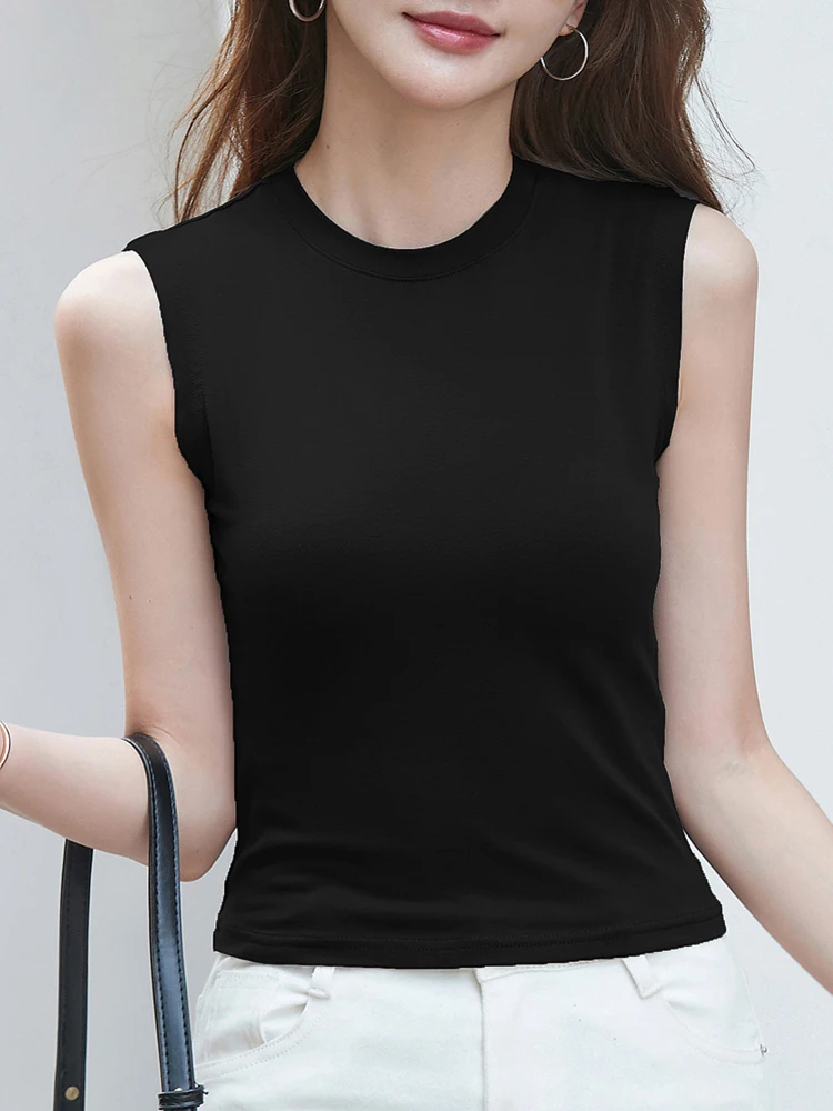 Футболка из чистого хлопка женская облегающая футболка без рукавов новинка лета