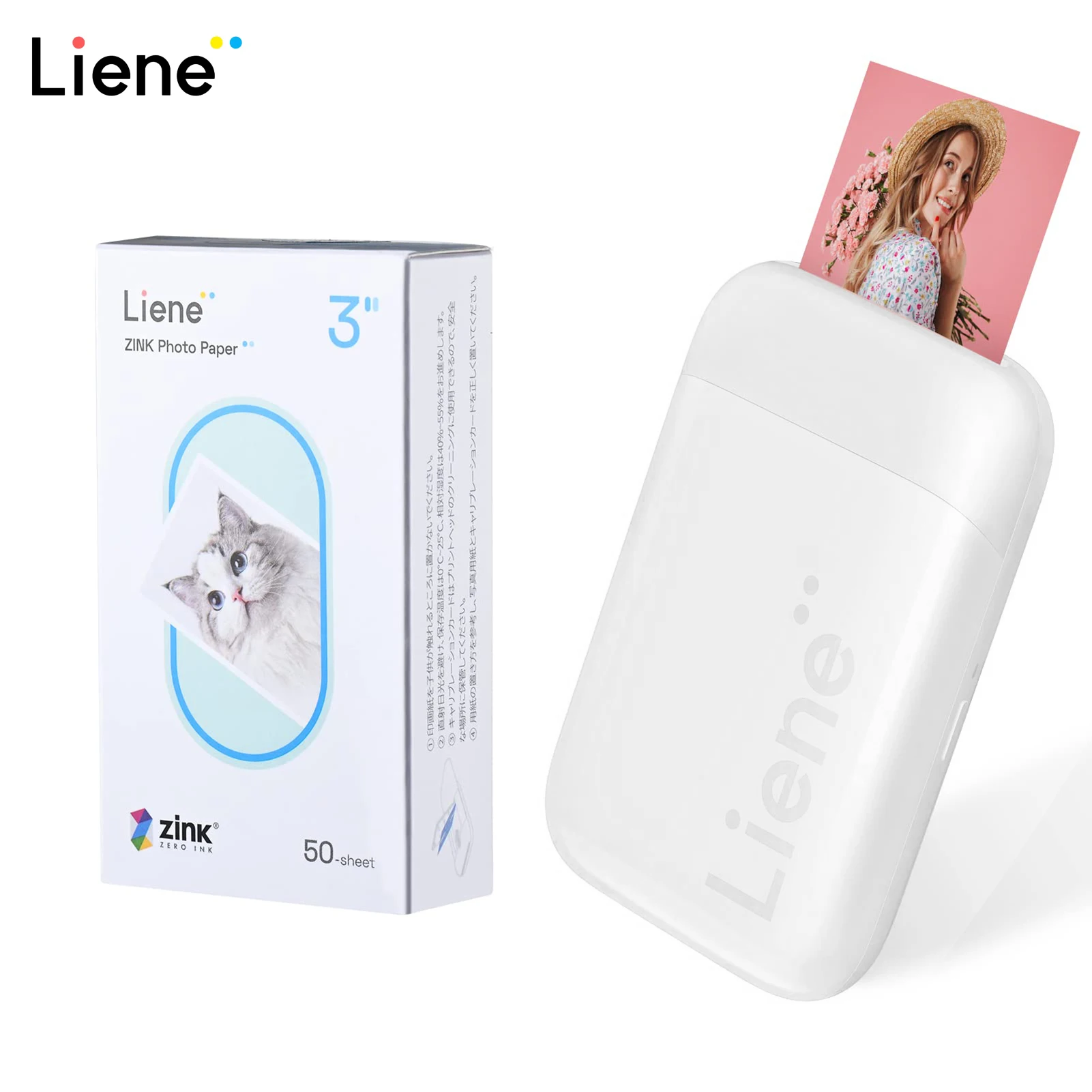

Портативный мини-фотопринтер Liene 2 х3 дюйма, мгновенный принтер с 50 шт. клейкой бумаги Zink, BT5.0, фотопринтер для смартфонов