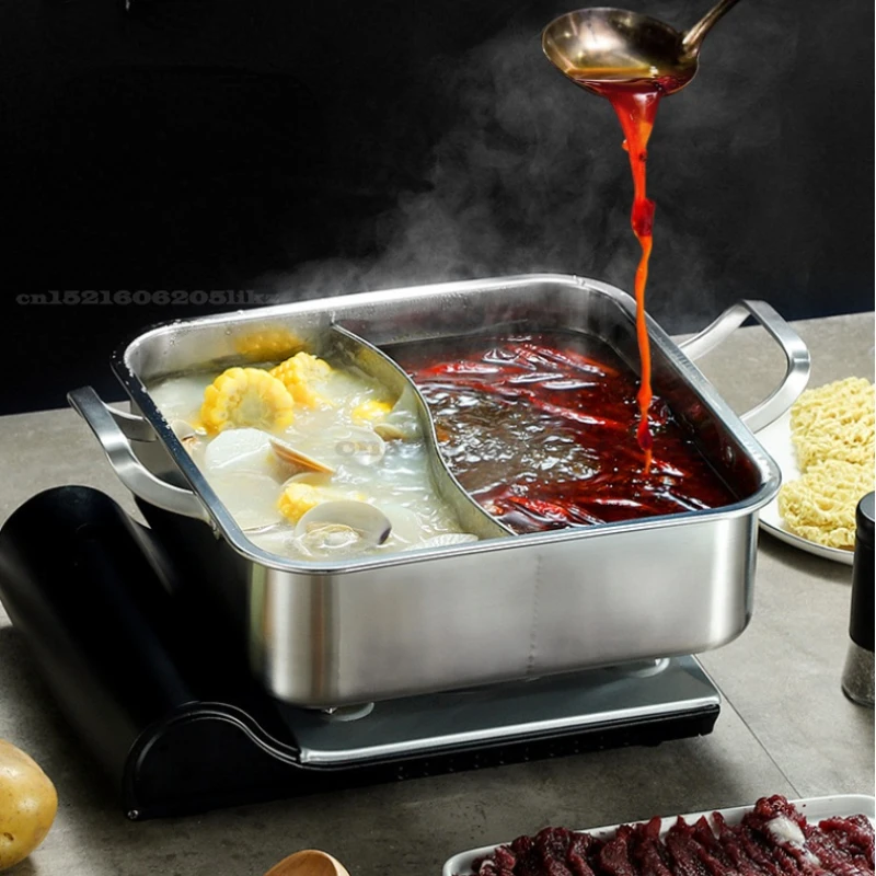 

Commercial 304 Stainless Steel Hot Pot Home Food Grade Square Large Capacity Mandarin Duck Hot Pot Gridded Soup Pot
